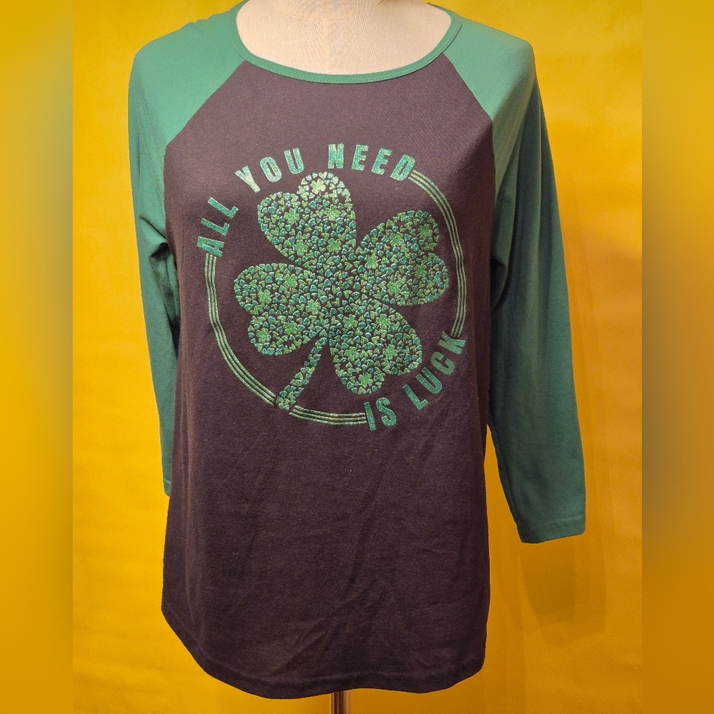 Women's Green Raglan Long Sleeve Tee - 'All You Need is Luck'